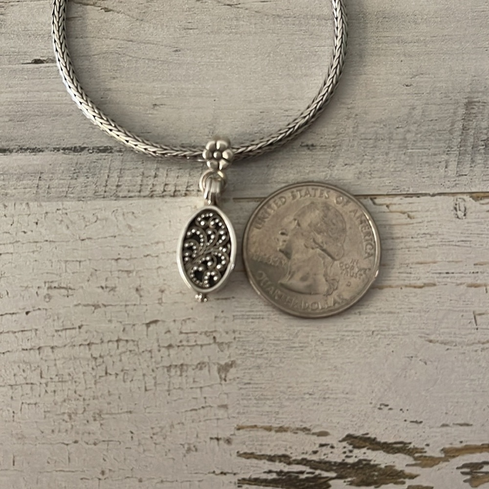 Lois Hill Sterling Silver Locket Charm Toggle Bracelet 925 Filigree Wheat Chain - Picture 8 of 9